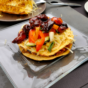 Grilled Vegetarian Tostada with veg and chutney