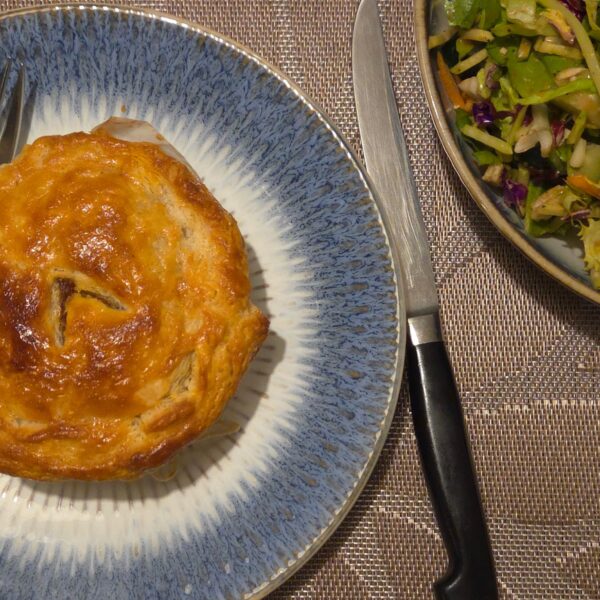 bbq pork meat pies plated wide