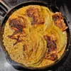 Grilled Chicken and Cabbage in a Creamy Mustard Sauce in skillet